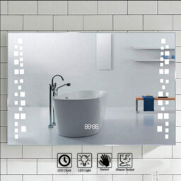 Living And Home Led Illuminated Anti Fog Sensor Bathroom Mirror With Shaver Socket And Digital Clock - thumbnail 5
