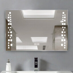 Living And Home Led Illuminated Anti Fog Sensor Bathroom Mirror With Shaver Socket And Digital Clock - thumbnail 1