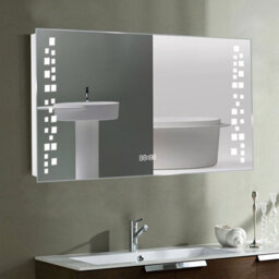 Living And Home Led Illuminated Anti Fog Sensor Bathroom Mirror With Shaver Socket And Digital Clock - thumbnail 2