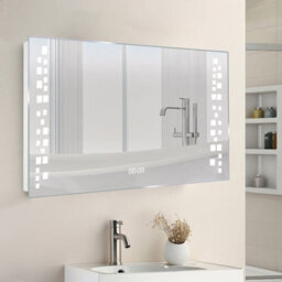 Living And Home Led Illuminated Anti Fog Sensor Bathroom Mirror With Shaver Socket And Digital Clock - thumbnail 3