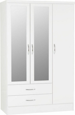 Seconique Nevada Gloss 3 Door 2 Drawer Mirrored Wardrobe White Gloss - image 1