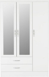 Seconique Nevada Gloss 3 Door 2 Drawer Mirrored Wardrobe White Gloss - thumbnail 2