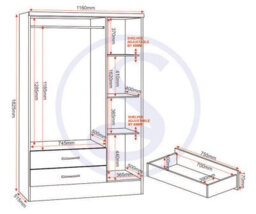 Seconique Nevada Gloss 3 Door 2 Drawer Mirrored Wardrobe White Gloss - thumbnail 4