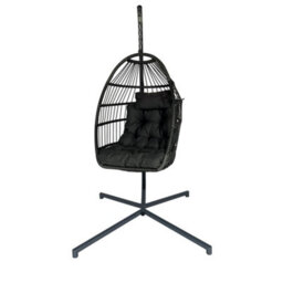 Rattan Hanging Egg Chair, Patio Swing Egg Chair With Stand, Soft Cushion Garden Hammock Chair - Gray - thumbnail 6
