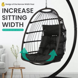 Rattan Hanging Egg Chair, Patio Swing Egg Chair With Stand, Soft Cushion Garden Hammock Chair - Gray - thumbnail 4