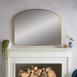 The Online Mirror Shop Overmantle Mirror Liberty Arched Shape With Brushed Gold Metal Frame- H 71Cm X W 93Cm X D 3Cm For Hanging Above The Fireplace - thumbnail 2