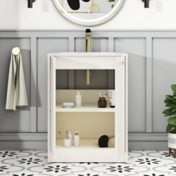 Royal Bathrooms Elmore 600mm Traditional Floor Standing 2 Door Bathroom Vanity Unit With Sintered Stone Basin Sink - Classic White - thumbnail 5