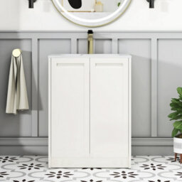 Royal Bathrooms Elmore 600mm Traditional Floor Standing 2 Door Bathroom Vanity Unit With Sintered Stone Basin Sink - Classic White - thumbnail 3