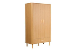 2 Door 1 Drawer Oak Brown Wooden Fluted Wardrobe Axel Birlea - thumbnail 9
