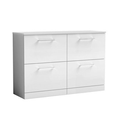 Balterley Level Modern Bathroom 4 Soft Close Drawer Floor Standing Vanity With Worktop, Stylish & Durable, Gloss White, 1205 mm - image 1