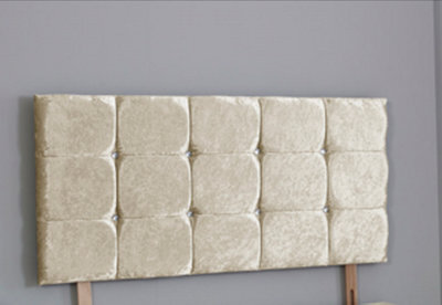 Comfy Deluxe 5Ft King 20Inch   Cream  Crush Velvet  Cube Headboard