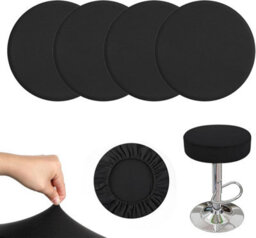 Round Stool Cover, 4 Stretchable Bar Chair Covers, Easy Care Washable Wrinkle Free Soft And Durable (Black) - thumbnail 1