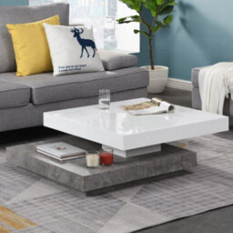 Furniture in Fashion Hugo Rotating Gloss Coffee Table In White And Concrete Effect - thumbnail 1