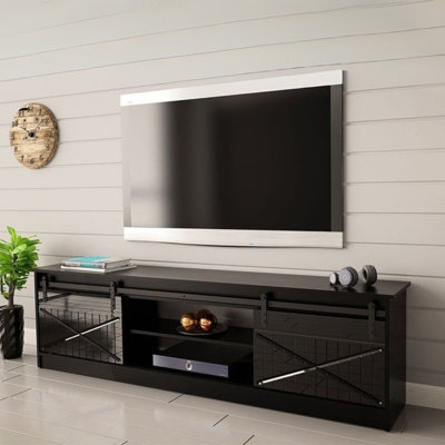 Granero Tv Cabinet Modern Living Room Entertainment Unit With Storage Black Design In High Gloss Finish - image 1