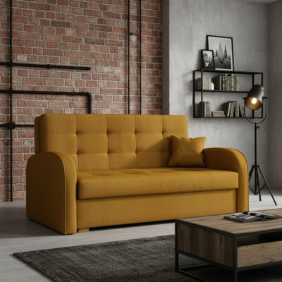 Viva Gold Iii Sofa Bed With Storage Freestanding Upholstered Back Wooden Frame 153 98 85 Cm Mustard - image 1