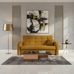 Viva Gold Iii Sofa Bed With Storage Freestanding Upholstered Back Wooden Frame 153 98 85 Cm Mustard - thumbnail 2