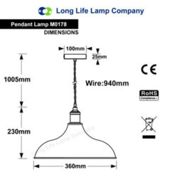 Long Life Lamps Company Vintage Metal Iron Grey Ceiling Pendant Light M0178 - thumbnail 2