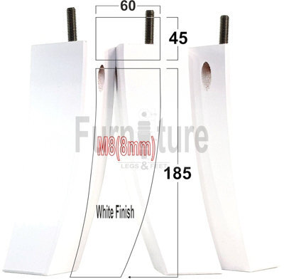 L&F 4X Replacement Furniture Legs Solid Wood Feet 185mm Height Sofas Chairs Settee Cabinets M8(8mm) Tsp2022 (White) - image 1