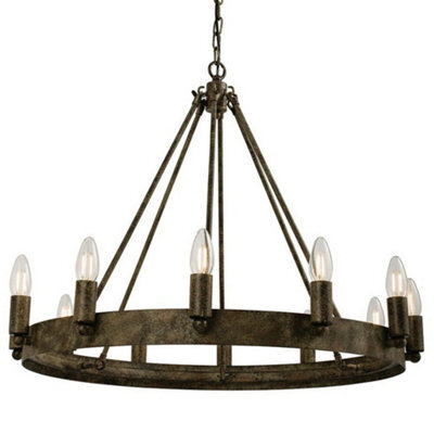12 Light Ceiling Pendant Distressed Aged Metal Candle Ring Hanging Feature Lamp - image 1