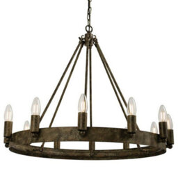 12 Light Ceiling Pendant Distressed Aged Metal Candle Ring Hanging Feature Lamp - thumbnail 1