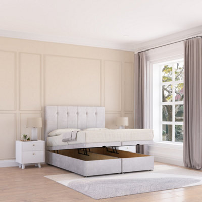Sloomy Highbury End Lift Ottoman Bed 4Ft6 With Sprung Memory Mattress - Silver Plush & Headboard- Double - image 1