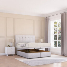 Sloomy Highbury End Lift Ottoman Bed 4Ft6 With Sprung Memory Mattress - Silver Plush & Headboard- Double - thumbnail 1