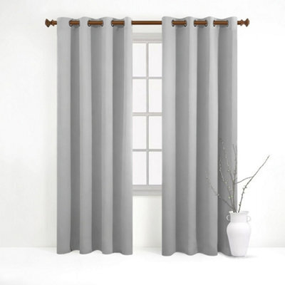 Aspire Homeware Plain Room Darkening Blackout Eyelet Curtain Pair Light Grey (W) 228Cm X (D)228Cm With Tie Back Pair - image 1