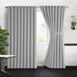 Aspire Homeware Plain Room Darkening Blackout Eyelet Curtain Pair Light Grey (W) 228Cm X (D)228Cm With Tie Back Pair - thumbnail 2