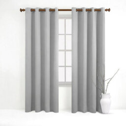 Aspire Homeware Plain Room Darkening Blackout Eyelet Curtain Pair Light Grey (W) 228Cm X (D)228Cm With Tie Back Pair - thumbnail 1