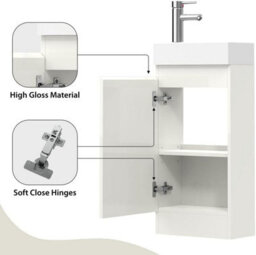 Belofay 400mm Bathroom Vanity Units With Basin With White Ceramic Bathroom Sink Soft Close Hinges & 1 Tap Hole ((Denvor White) - thumbnail 6
