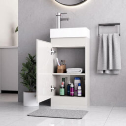 Belofay 400mm Bathroom Vanity Units With Basin With White Ceramic Bathroom Sink Soft Close Hinges & 1 Tap Hole ((Denvor White) - thumbnail 3