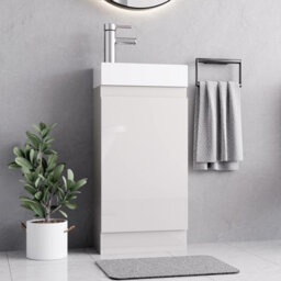 Belofay 400mm Bathroom Vanity Units With Basin With White Ceramic Bathroom Sink Soft Close Hinges & 1 Tap Hole ((Denvor White) - thumbnail 1