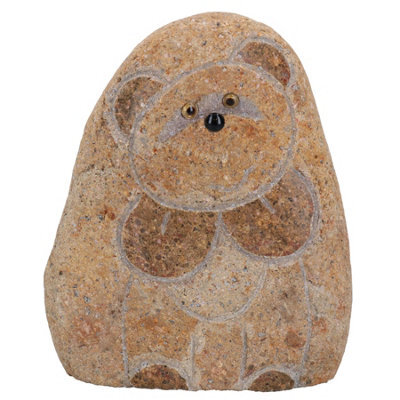 AB Tools Small Teddy Bear River Rock Hand Carved Stone Decoration House Garden Yard - image 1