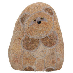AB Tools Small Teddy Bear River Rock Hand Carved Stone Decoration House Garden Yard - thumbnail 1