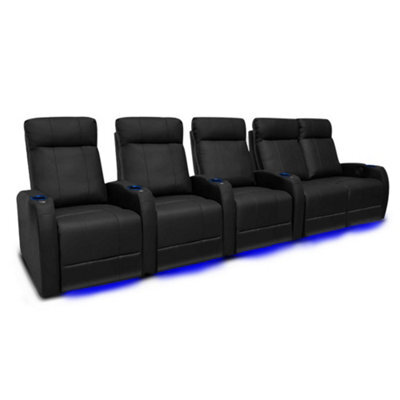 Valencia Syracuse Home Cinema Seating Row Of 5 Loveseat Right Black Top Grain Leather Usb Charger Led Cup Holders - image 1
