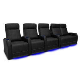 Valencia Syracuse Home Cinema Seating Row Of 5 Loveseat Right Black Top Grain Leather Usb Charger Led Cup Holders