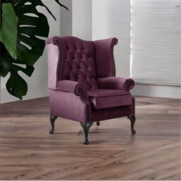 Chesterfield High Back Wing Chair Malta Boysenberry Purple Velvet Fabric In Queen Anne Style - thumbnail 2