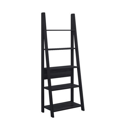 Timber Art Design Riva Ladder Bookcase With 5 Tier Shelves In Black Wood Effect - image 1