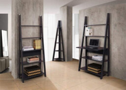 Timber Art Design Riva Ladder Bookcase With 5 Tier Shelves In Black Wood Effect - thumbnail 6