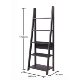 Timber Art Design Riva Ladder Bookcase With 5 Tier Shelves In Black Wood Effect - thumbnail 2