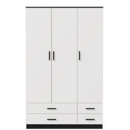 Urbn-Living Urbnliving 180Cm Height White 3 Door 4 Drawer Wardrobe Storage Shelf Modern Bedroom Black Furniture - thumbnail 6