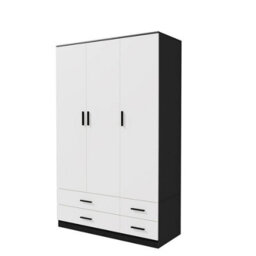 Urbn-Living Urbnliving 180Cm Height White 3 Door 4 Drawer Wardrobe Storage Shelf Modern Bedroom Black Furniture - thumbnail 5