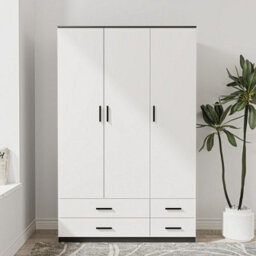 Urbn-Living Urbnliving 180Cm Height White 3 Door 4 Drawer Wardrobe Storage Shelf Modern Bedroom Black Furniture - thumbnail 2