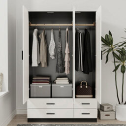 Urbn-Living Urbnliving 180Cm Height White 3 Door 4 Drawer Wardrobe Storage Shelf Modern Bedroom Black Furniture - thumbnail 4