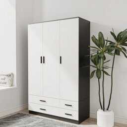 Urbn-Living Urbnliving 180Cm Height White 3 Door 4 Drawer Wardrobe Storage Shelf Modern Bedroom Black Furniture - thumbnail 1