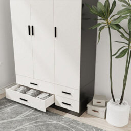Urbn-Living Urbnliving 180Cm Height White 3 Door 4 Drawer Wardrobe Storage Shelf Modern Bedroom Black Furniture - thumbnail 3