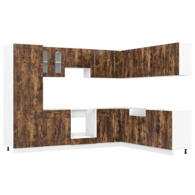Berkfield Elegant 14 Piece Kitchen Cabinet Set Kalmar Smoked Oak Engineered Wood