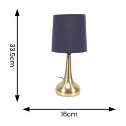 Valuelights Teardrop Pair Of Gold Touch Table Lamps With Navy Shade And Bulbs - thumbnail 5