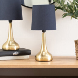 Valuelights Teardrop Pair Of Gold Touch Table Lamps With Navy Shade And Bulbs - thumbnail 4