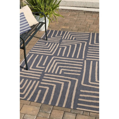 Melrose Eden Patches Navy Stripes Indoor Outdoor Large Area Rug 3mm Pile Height - 160/230Cm - image 1
